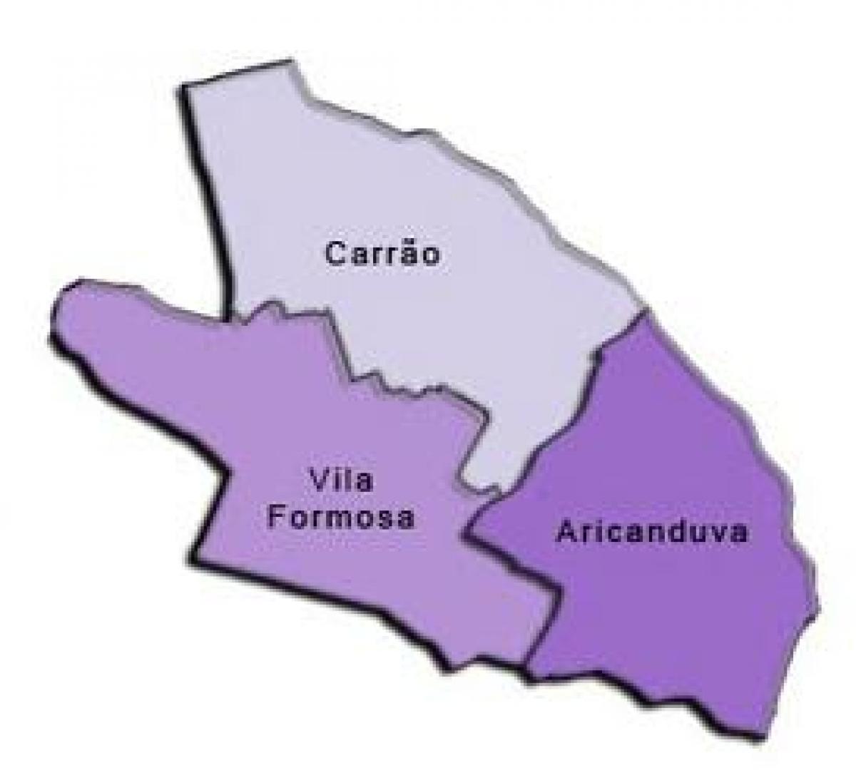 Карта на Aricanduva-Вила) под-префектурата