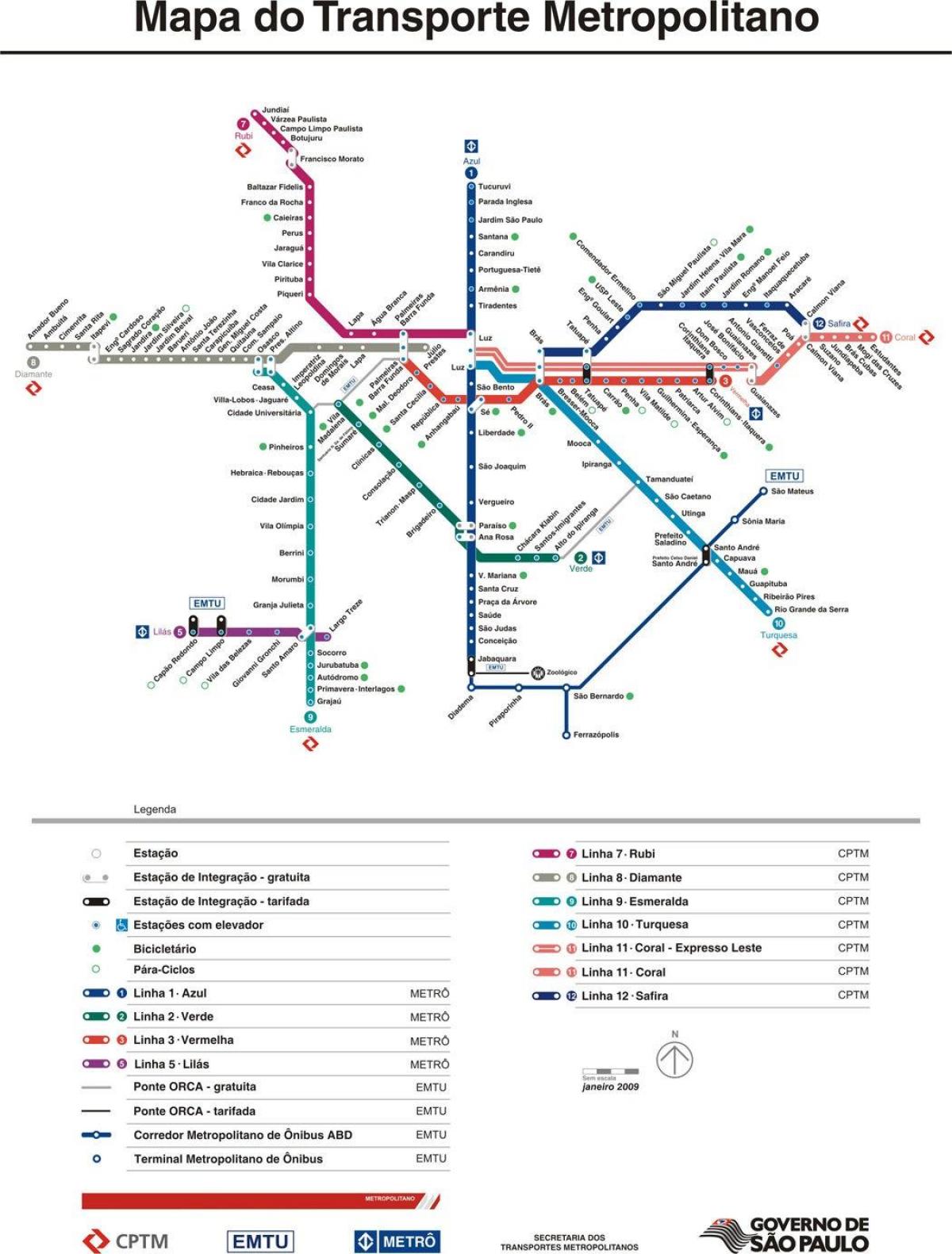 Карта на São Паоло CPTM транспорт