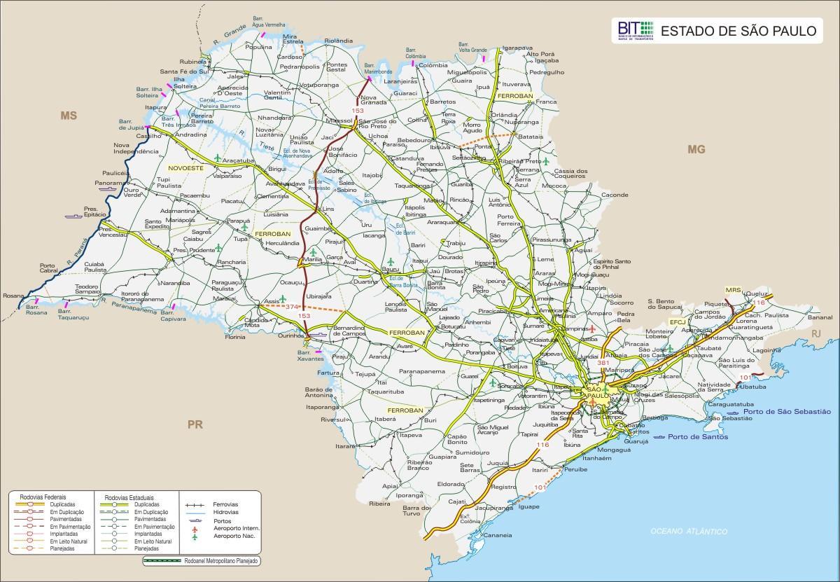 Карта на São Паоло Државните автопати