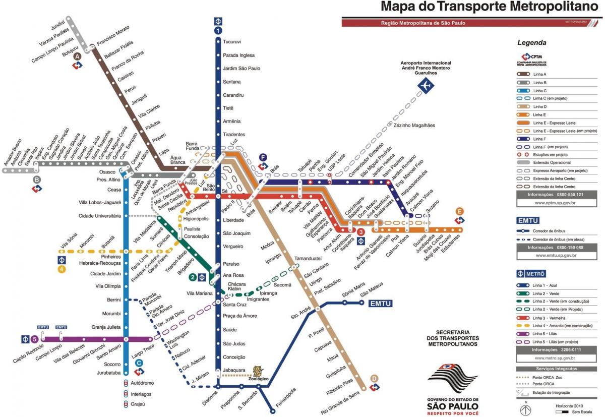 Карта на митрополитот транспорт на São Паоло