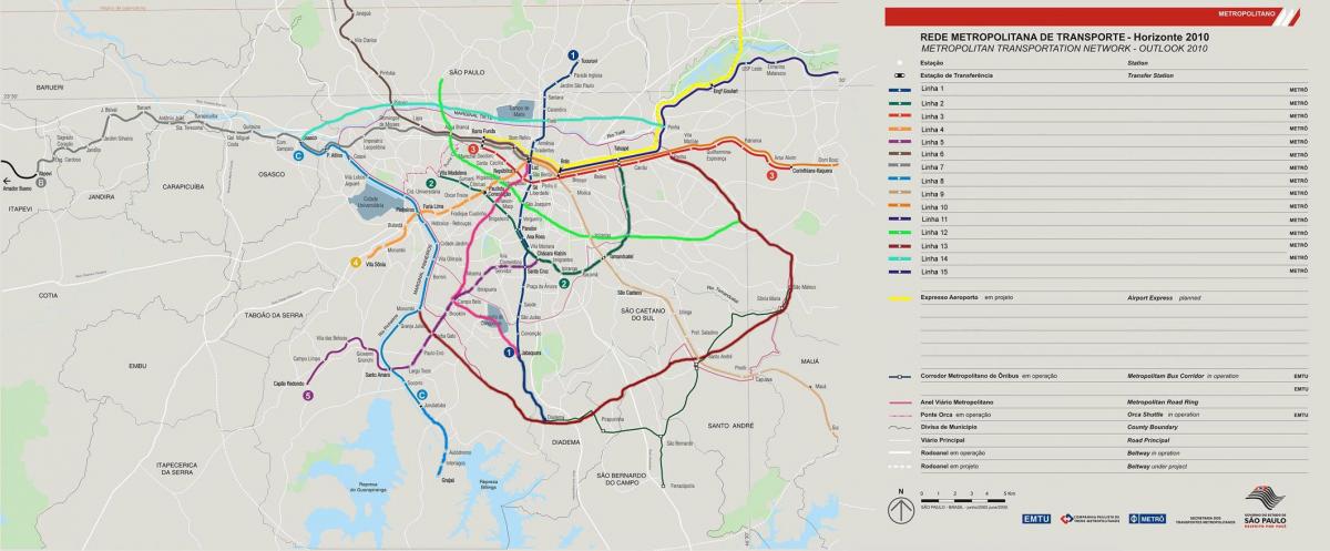 Мапа на мрежата транспорт São Паоло