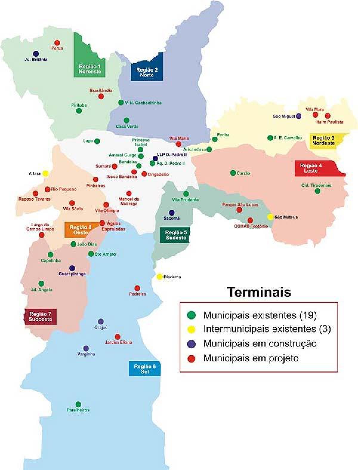Карта на терминали автобус на São Паоло