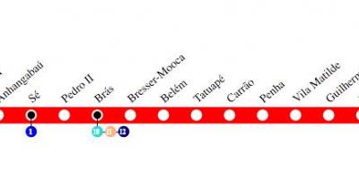 Карта на São Паоло метро - Линија 3 - Црвена