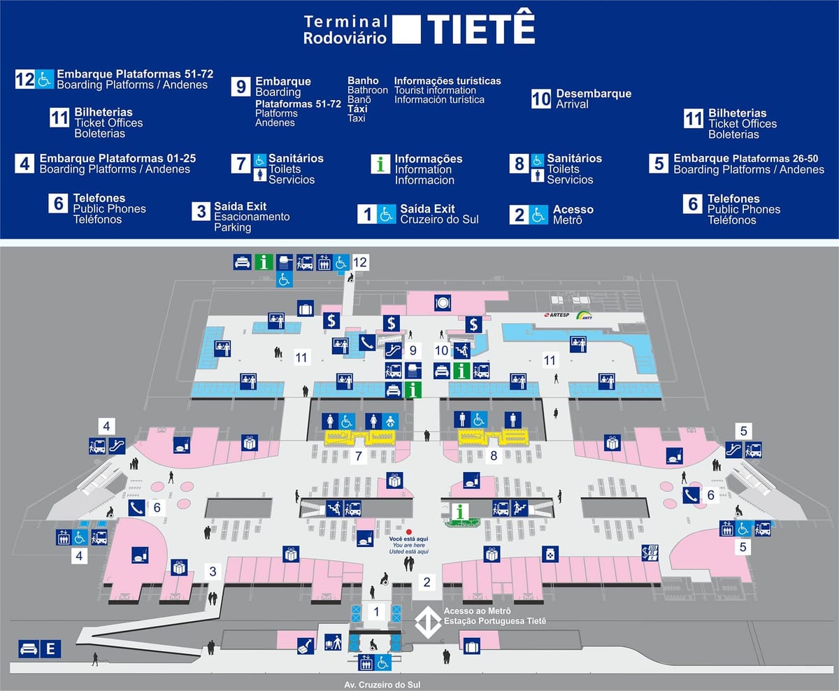 Мапа на автобуски терминал Tietê