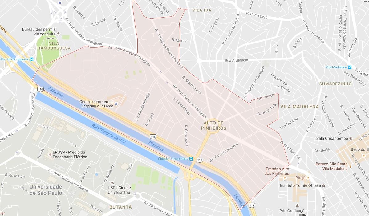 Карта на Alto de Pinheiros São Паоло