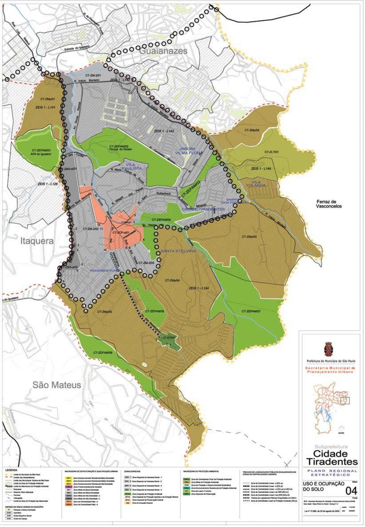 Карта на Cidade Tiradentes São Паоло - Окупацијата на почвата