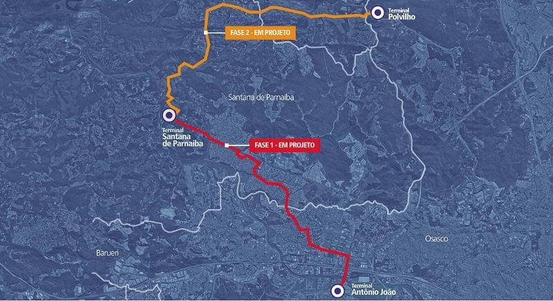 Карта на corredor BRT metropolitano Alphaville-Cajamar