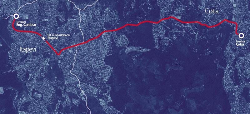Карта на corredor BRT metropolitano Itapevi-Cotia