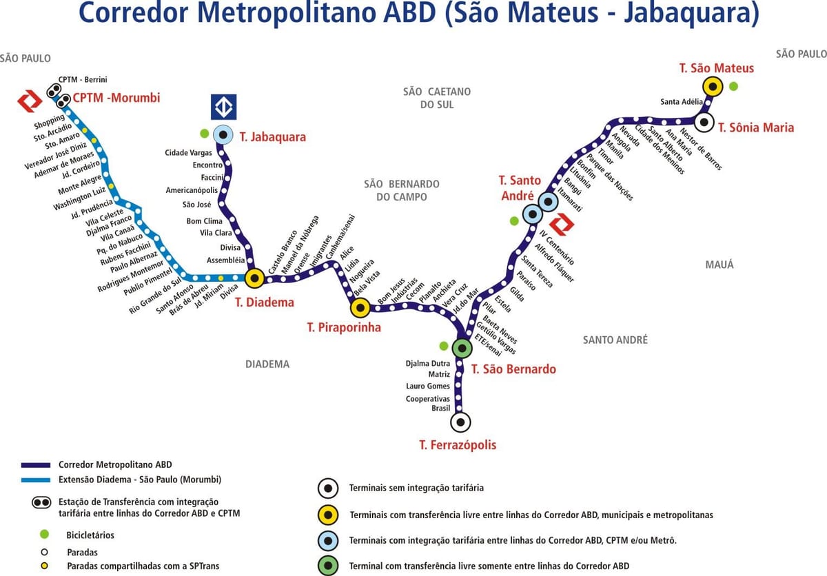 Карта на corredor metropolitano ABD