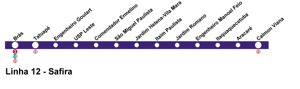 Карта на CPTM São Паоло - Line 12 - Sapphire