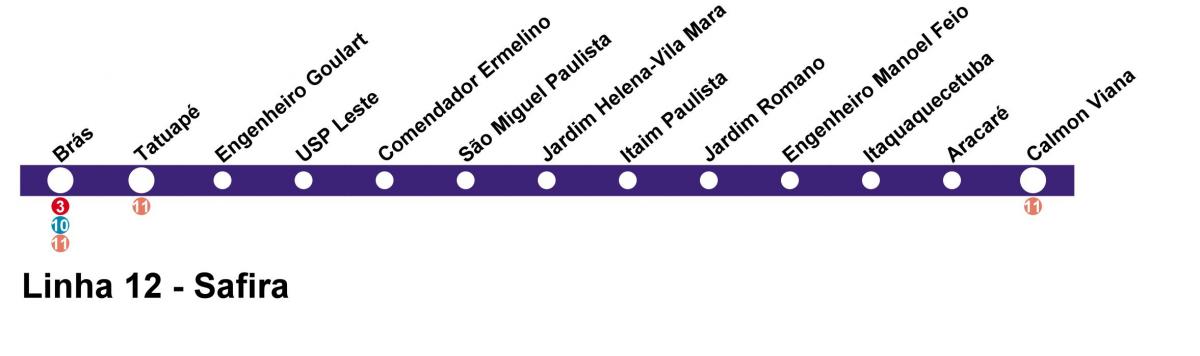 Карта на CPTM São Паоло - Line 12 - Sapphire