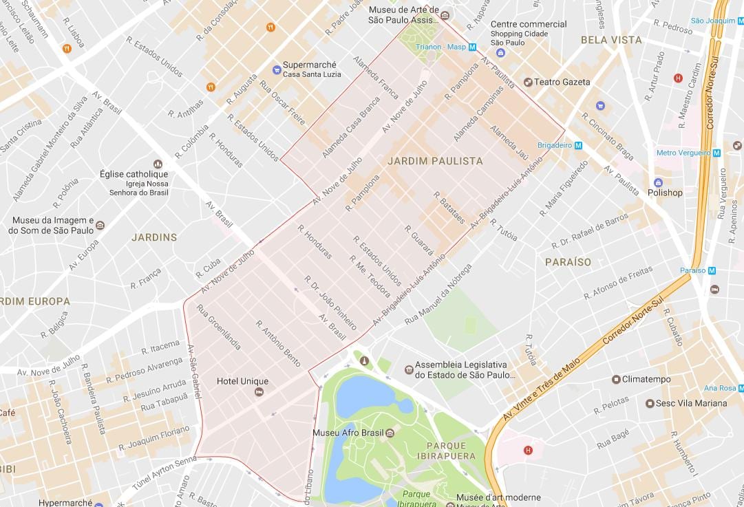 Карта на Jardim Paulista São Паоло
