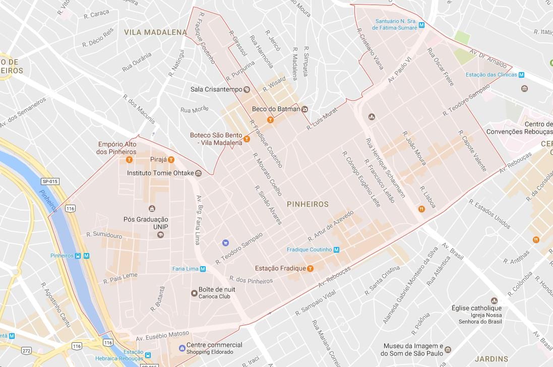 Карта на Pinheiros São Паоло