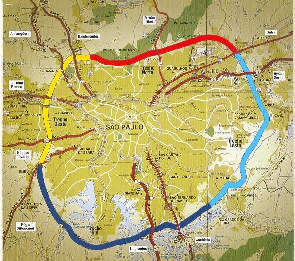 Карта на São Паоло beltway