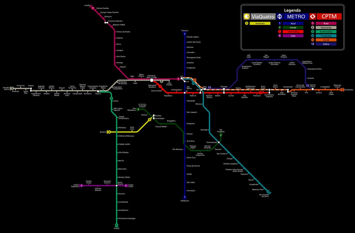 Карта на São Паоло CPTM метро