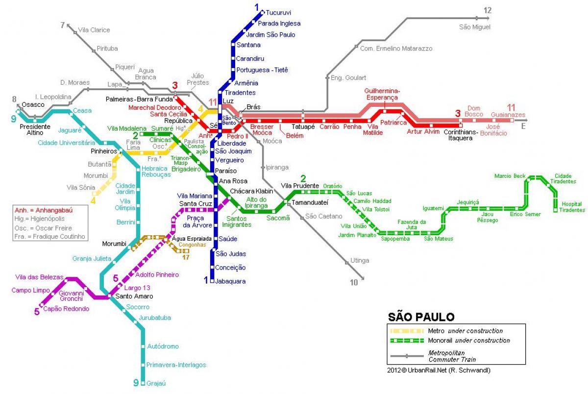 Карта на São Паоло монорелса