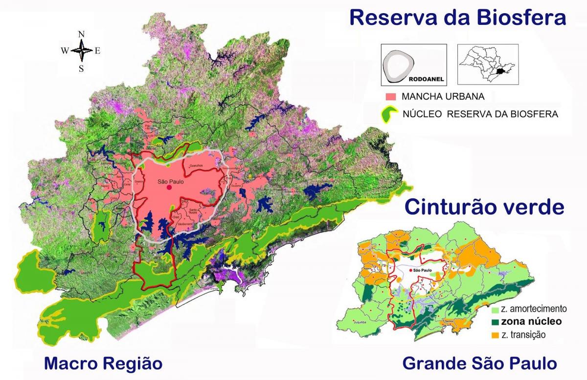 Карта на биосфера резерви на зелен појас на São Паоло