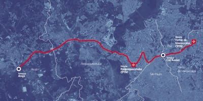 Карта на corredor BRT metropolitano Perimetral Алто Tietê