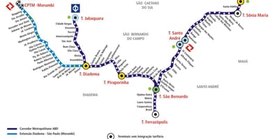 Карта на corredor metropolitano ABD