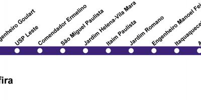 Карта на CPTM São Паоло - Line 12 - Sapphire